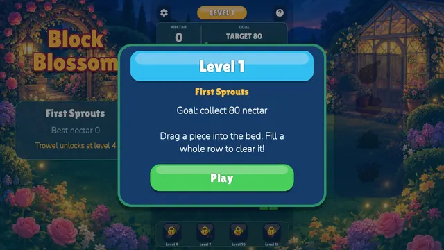 Level 1 First Sprouts card with the goal to collect 80 nectar
