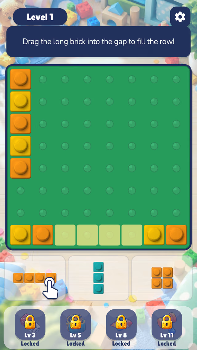 Brick Burst: brick pieces waiting beside the baseplate