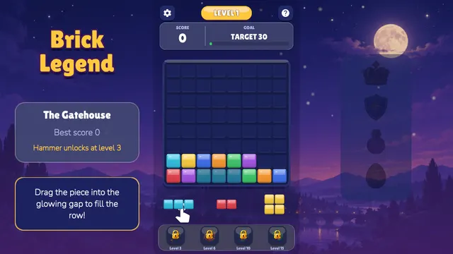 Piece tray with colored blocks under the grid