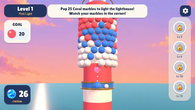 Bubble Spire shot popping red marbles, 20 left