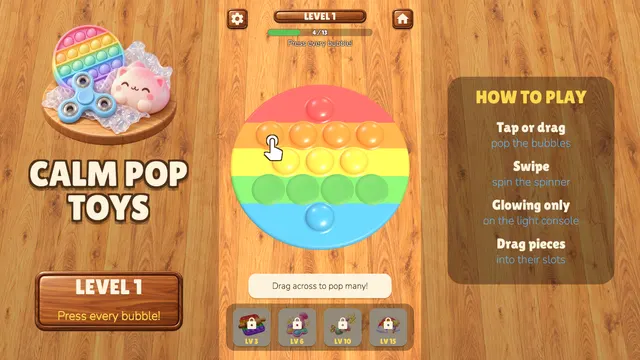 Calm Pop hint to drag across and pop many bubbles