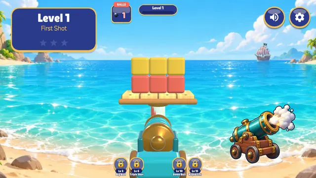 Golden cannon aimed at the block stack