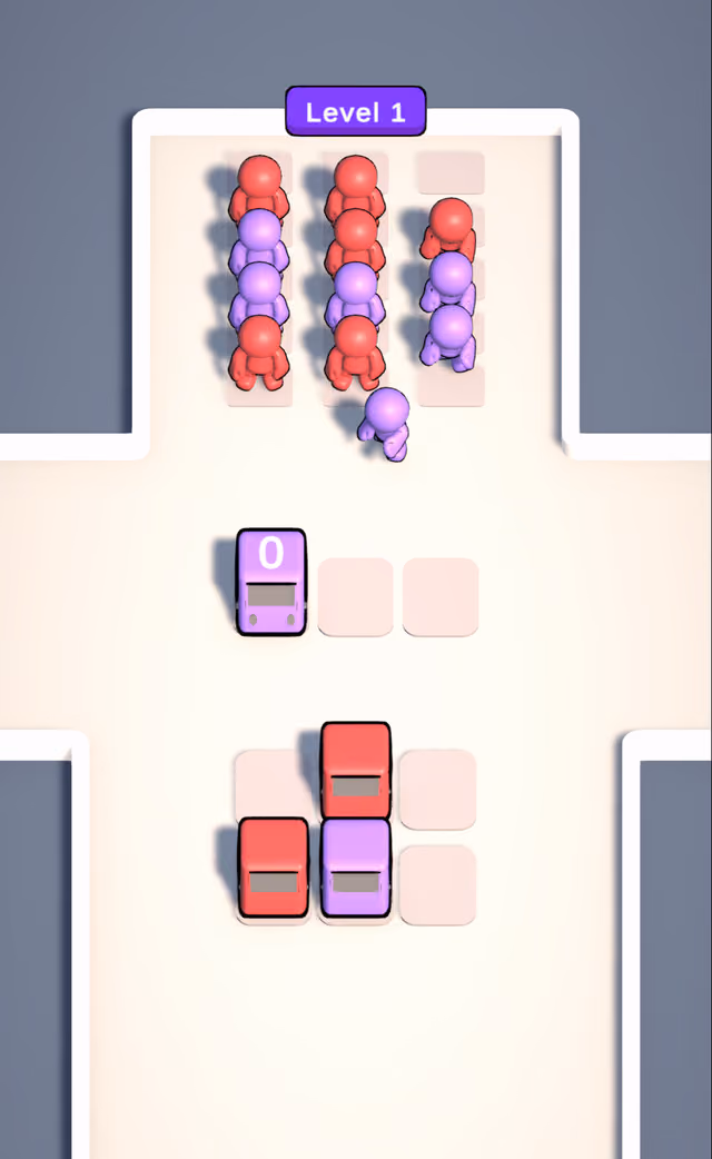 Carpool Colors, a purple car in a pickup spot as a passenger walks over