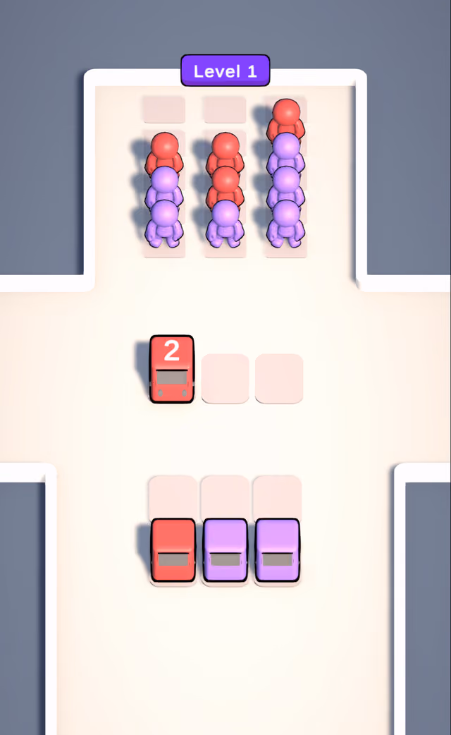 Carpool Colors, a red car boarding red passengers in a pickup spot