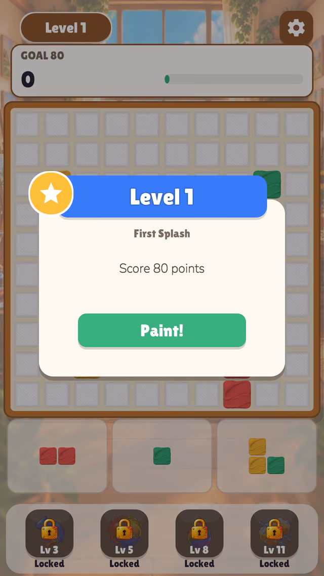 Color Grid Drop: the empty grid and the first colored tiles