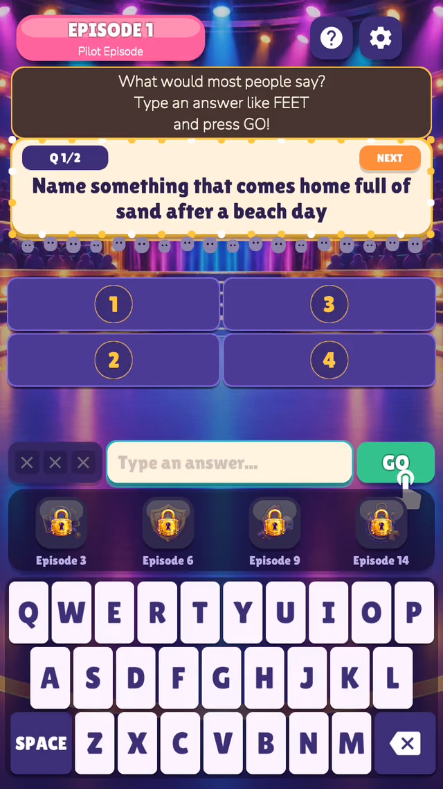 Crowd Says: the answer board waiting for guesses