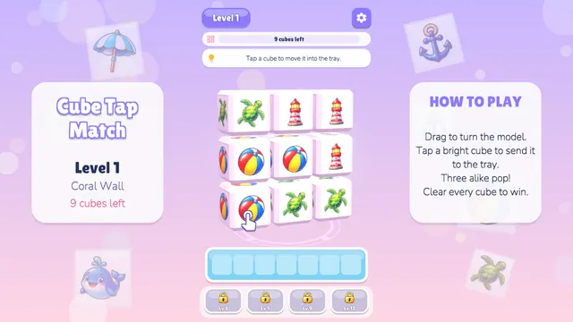 Cube Tap Coral Wall level with a 3D picture cube model