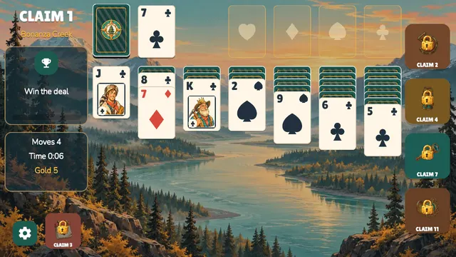 Klondike Daily after four moves, 5 gold