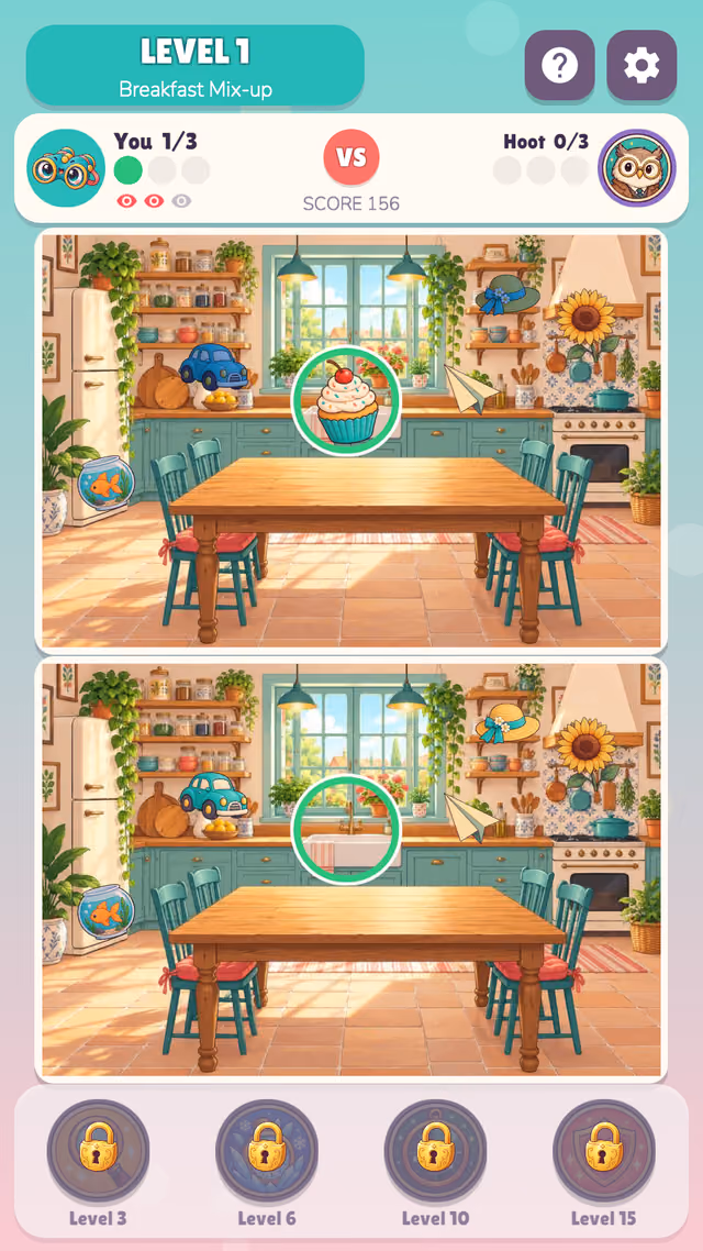 Difference Duo: a found difference circled in the kitchen