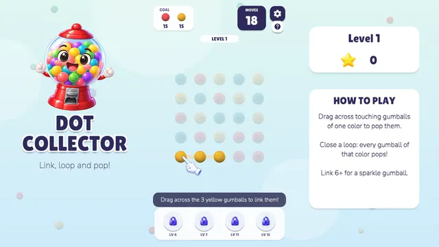 Dot Collector Level 1 grid of colorful gumballs