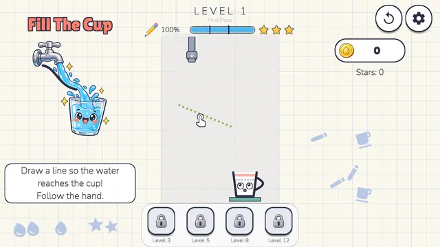 Hint to draw a line so the water reaches the cup