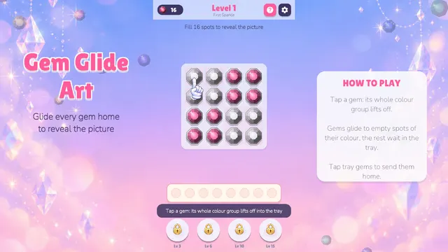 Gem Glide First Sparkle level start screen