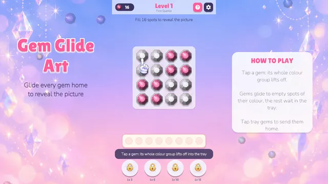 Gems gliding to matching spots on the picture