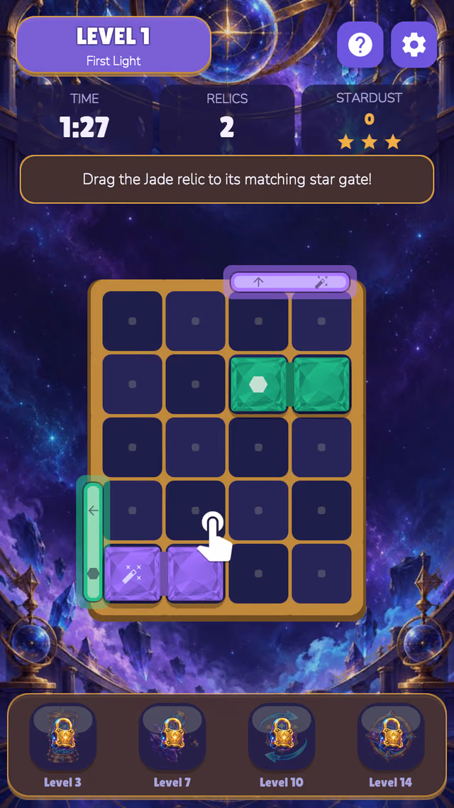 Glyph Blocks: dragging the jade relic to its star gate