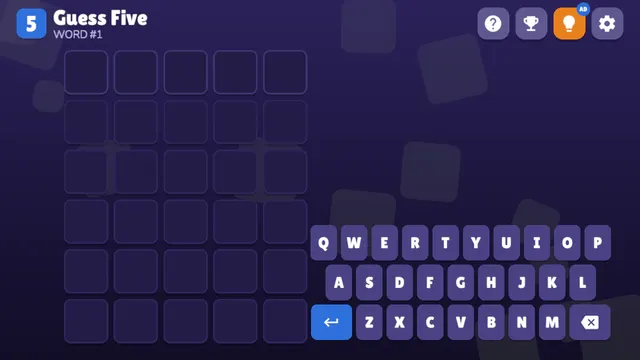 Guess Five empty board with the on-screen keyboard