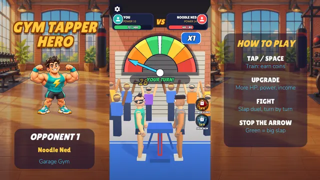 Gym Tapper slap meter with an arrow over the green zone