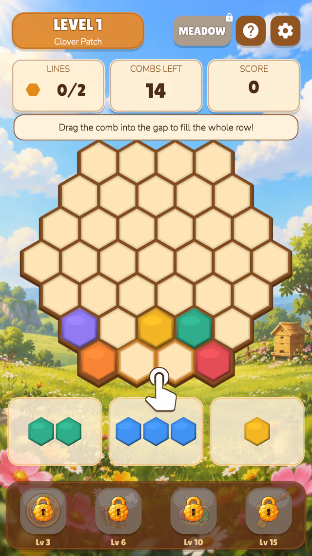 Hex Fit: dragging a hex piece onto the board