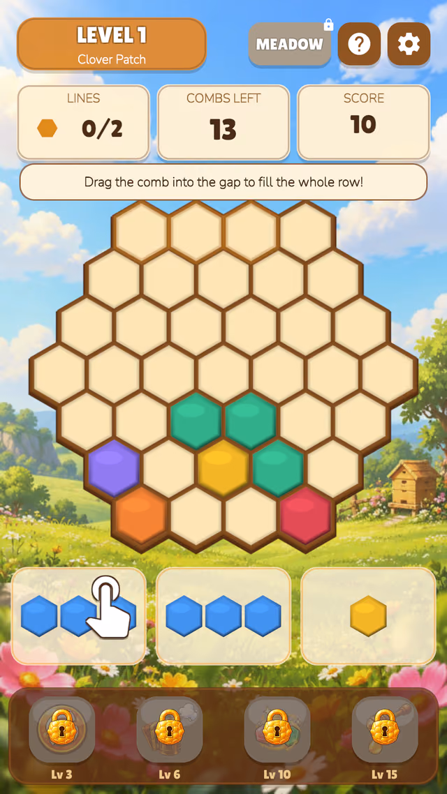 Hex Fit: cells filled and the score rising