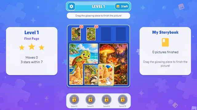 Moves counter with three stars within seven moves