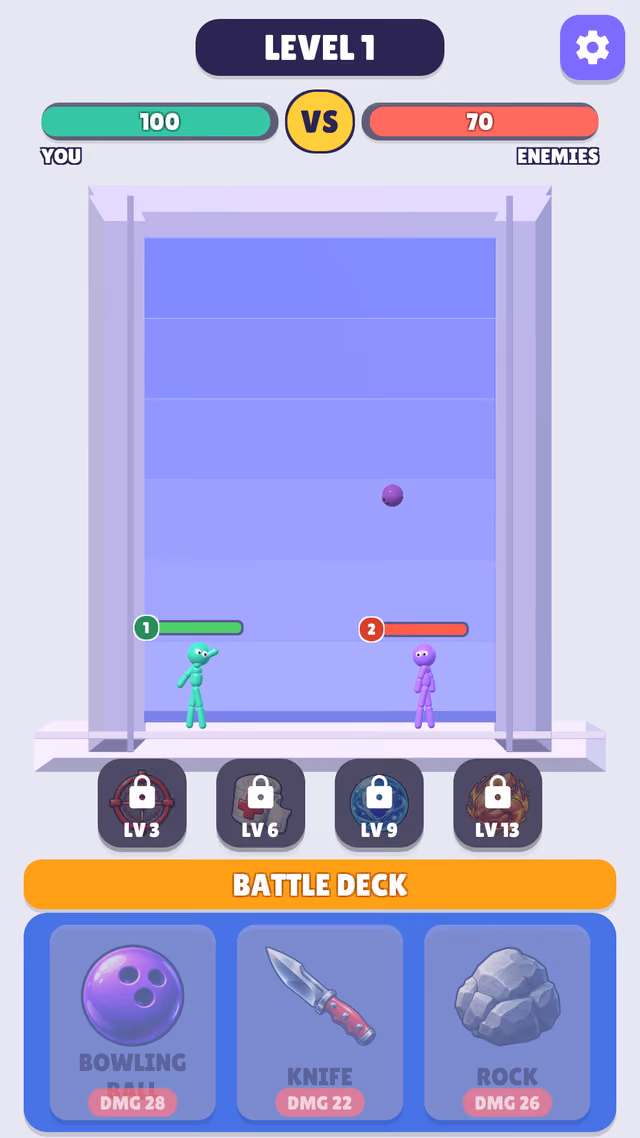 Ledge Knockout: a bowling ball flying toward the enemy