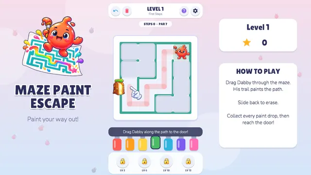 Dabby painting a colorful trail through the maze