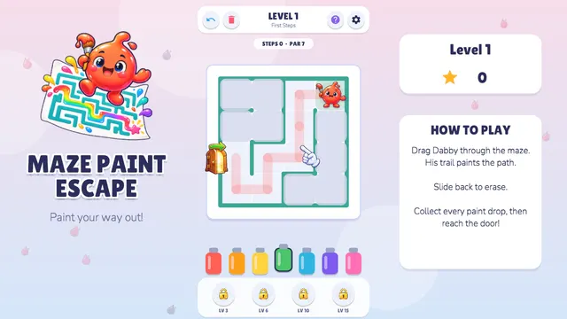 Maze Paint First Steps level with paint drops to collect