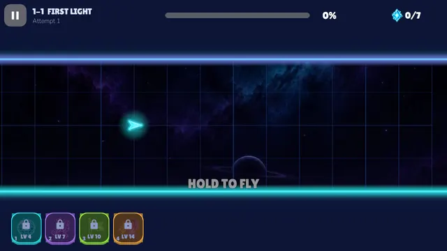 Neon Waves: the glowing arrow at the start of 1-1 First Light