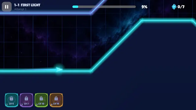 Neon Waves: the arrow sliding toward a neon ramp