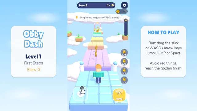 Obby Dash level 1 First Steps on a pastel sky course