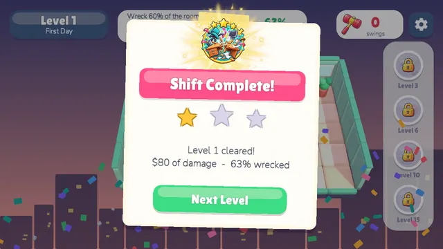 Office Rampage Shift Complete: $80 of damage, 63% wrecked
