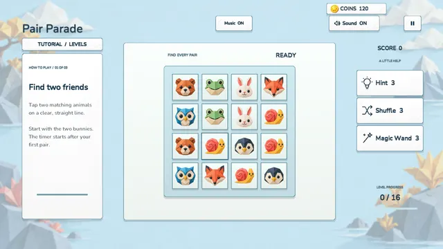 Pair Parade, matching two bunnies along a straight line