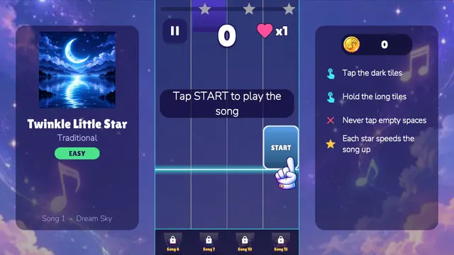Piano Rush board with a Start tile