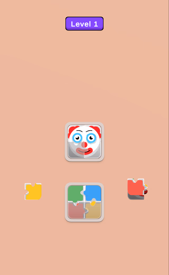 Piece Pickup, a jigsaw piece placed into the clown picture