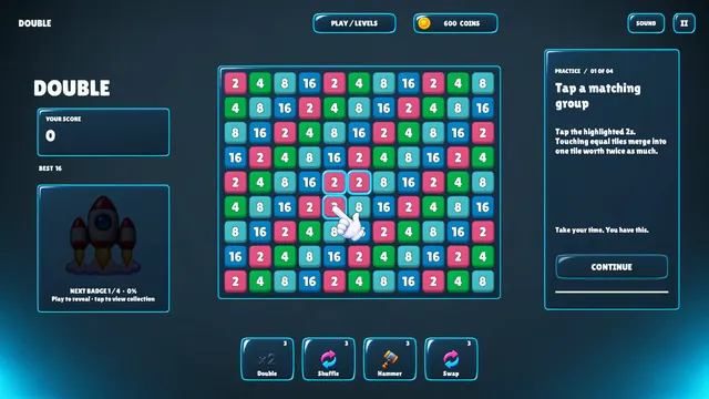 Pocket Numbers: Double grid of 2, 4, 8 and 16 tiles in neon colors