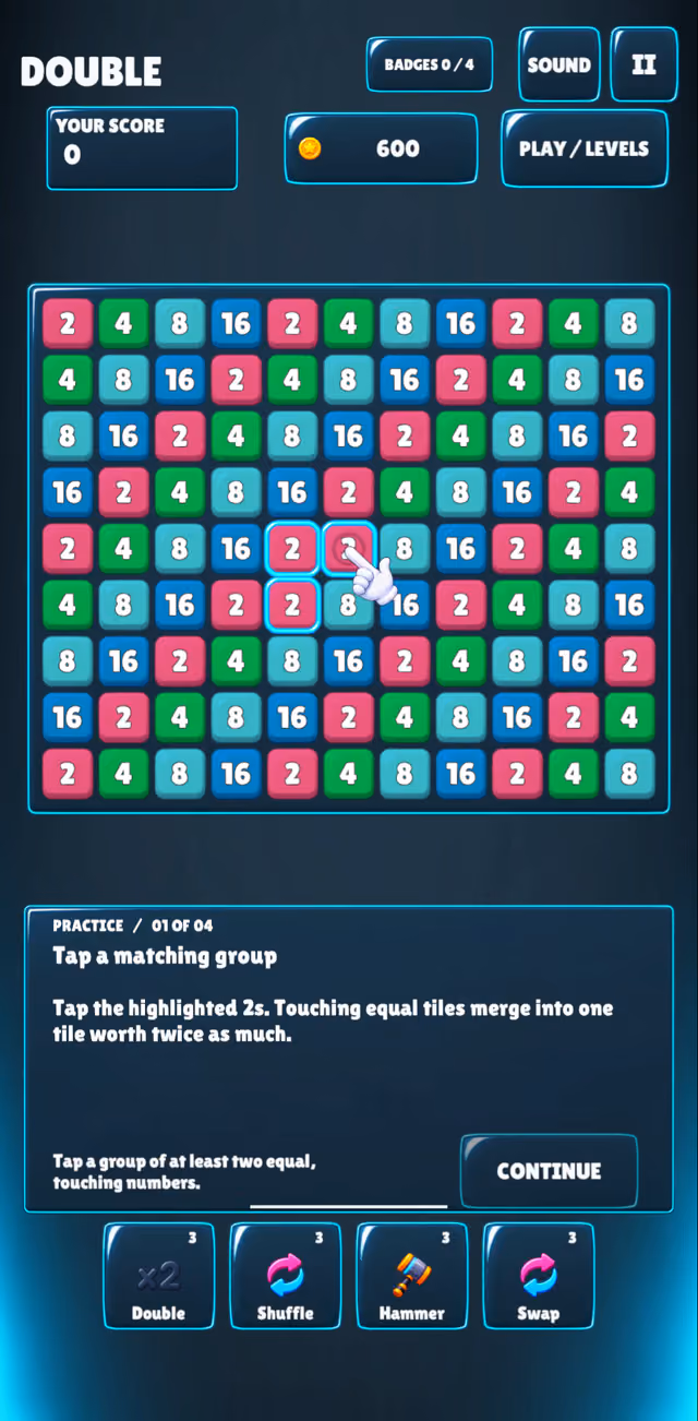 Pocket Numbers: Double on a phone held upright with the full number grid
