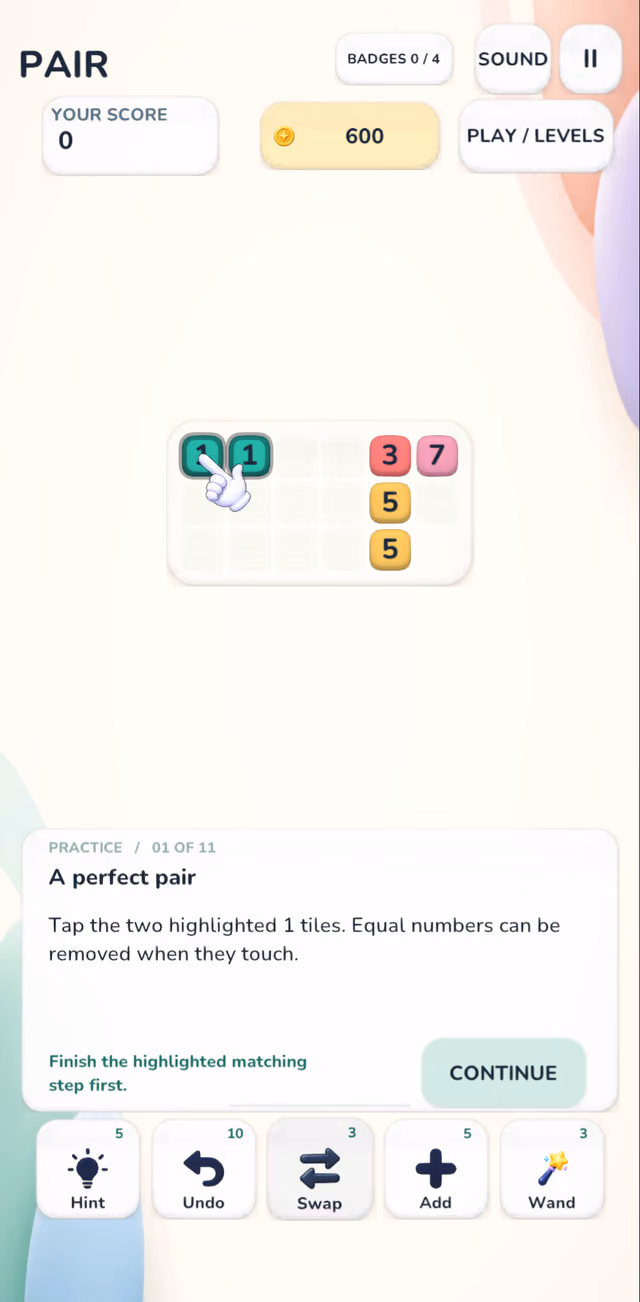 Pocket Numbers: Pair on a phone held upright with its five helper buttons
