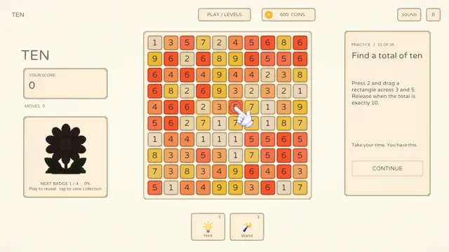 Pocket Numbers: Ten grid of colored digits from 1 to 9