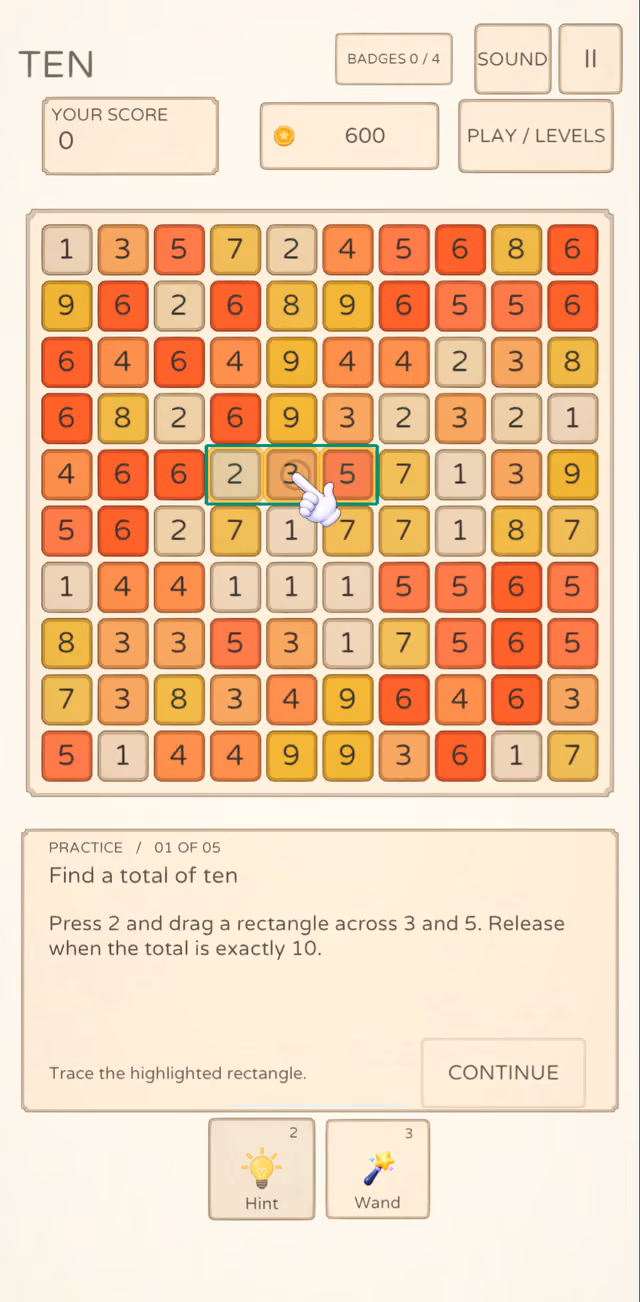 Pocket Numbers: Ten on a phone held upright with the full digit grid