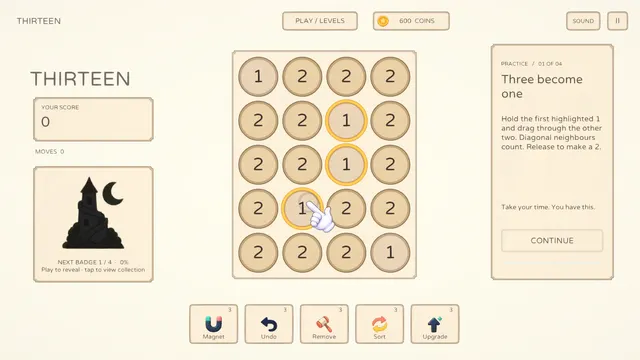 Pocket Numbers: Thirteen board of round 1 and 2 tiles