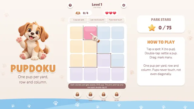 Pupdoku grid of pastel colored yards