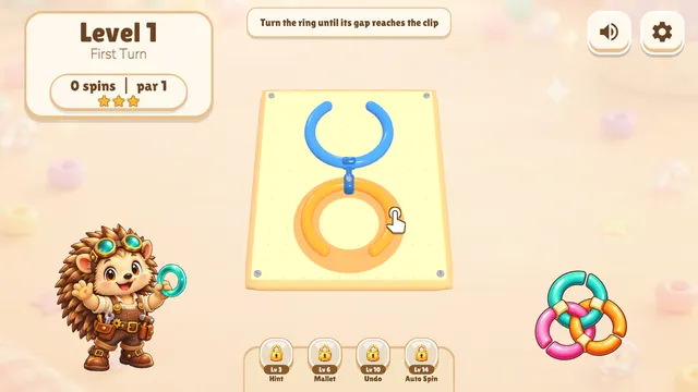 Ring Spin level 1 with an orange ring under a blue clip