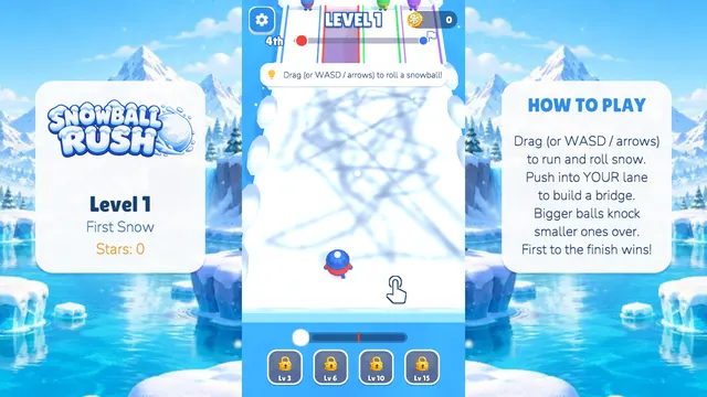 Snowball Rush racers rolling snowballs
