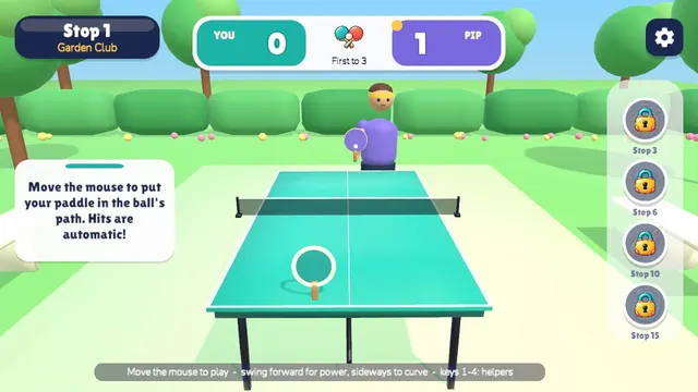 Spin Table Tennis: Pip leads 1-0 in a first-to-3 match