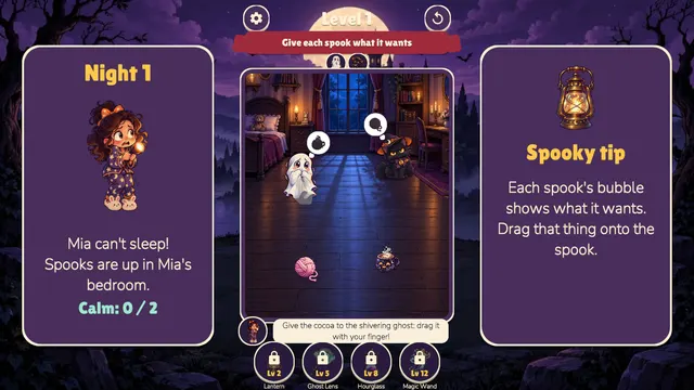 Friendly ghost with a bubble showing what it wants
