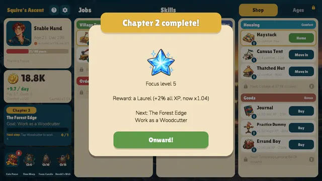 Squire's Ascent shop with homes and goods at 18.8K coins