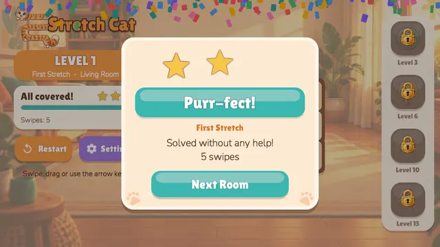 Stretch Cat: Purr-fect, solved in 5 swipes