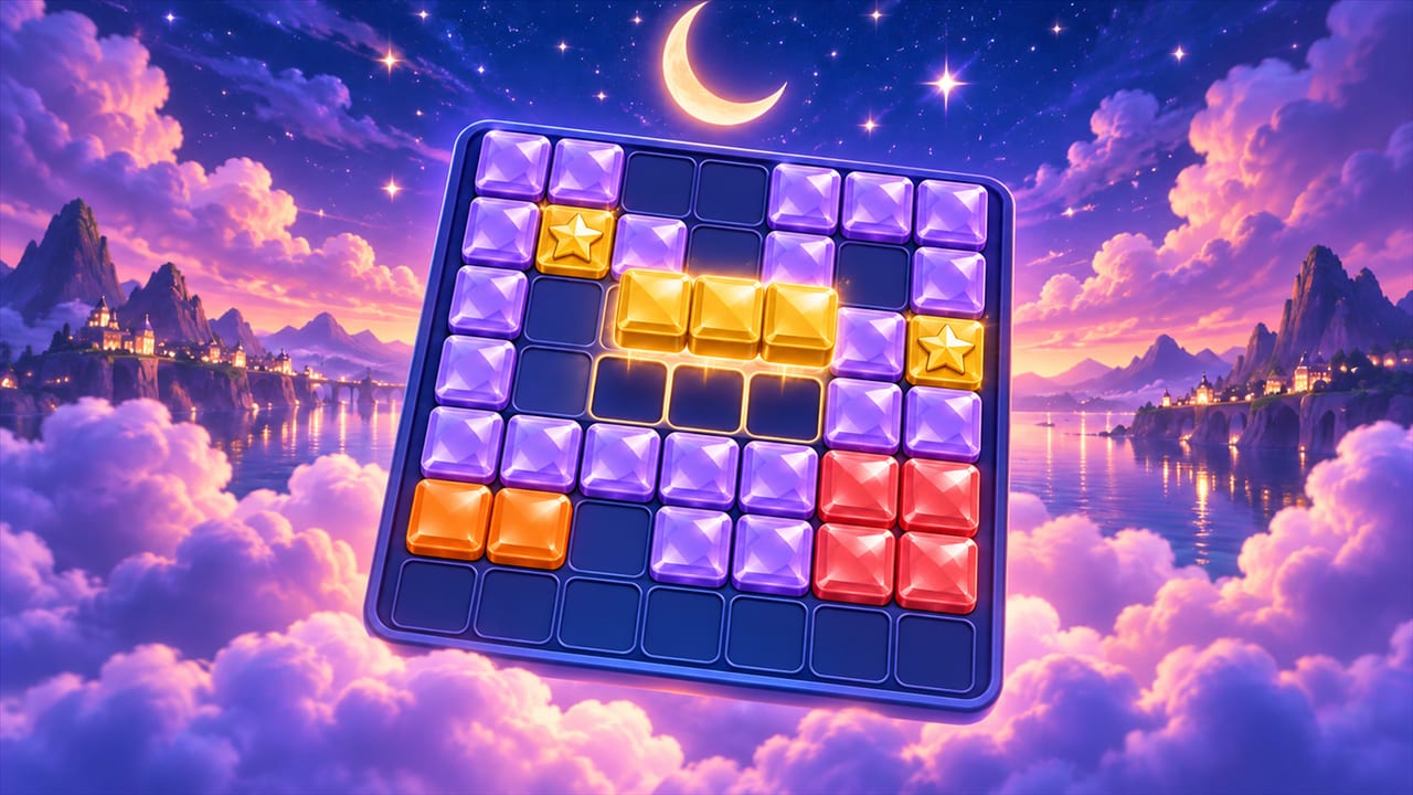 Sum to Eleven cover art: glowing block pieces and wish stars on a night-sky board