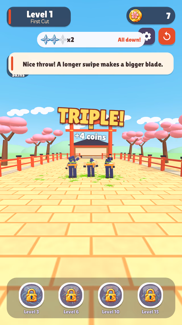 Swipe Ronin: one swipe slicing through three enemies