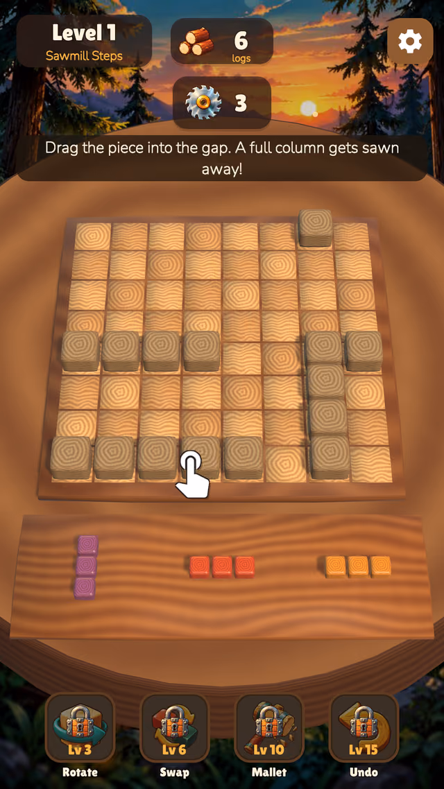 Timber Blocks: the wooden board and the first log pieces