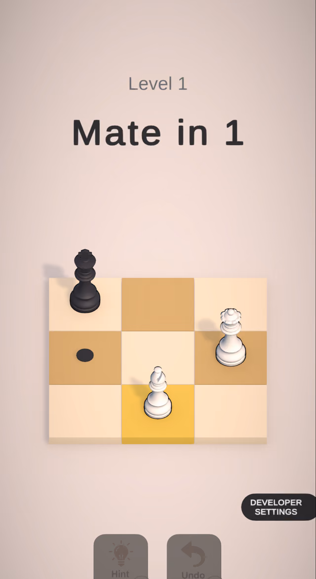 Tiny Checkmates, a white piece selected with its move shown